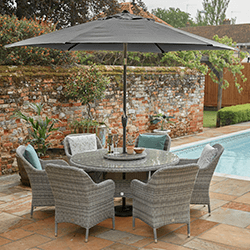 Image of LG Monte Carlo Stone 6 Seat Dining Set with Weave Lazy Susan and 3m Parasol