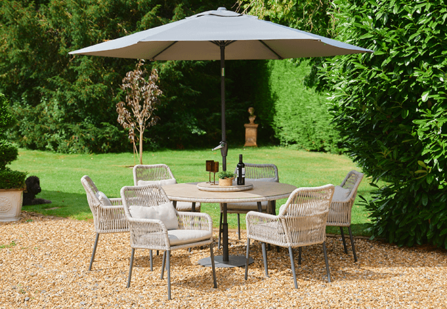 Image of LG Panama 6 Seat Dining Set with Lazy Susan and 3.0m Parasol