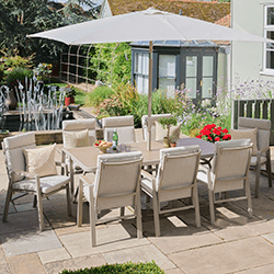 Small Image of LG Sorrento 8 Seat Dining Set with Deluxe 3x2m Parasol