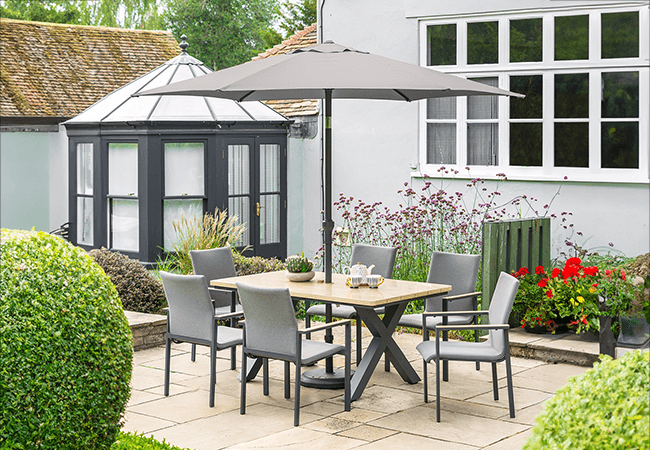 Image of LG Venice 6 Seat Stacking Dining Set with 3m Parasol