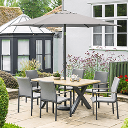Small Image of LG Venice 6 Seat Stacking Dining Set with 3m Parasol