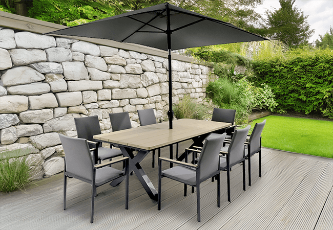 Image of LG Venice 8 Seat Stacking Dining Set with 3m Parasol
