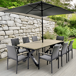 Small Image of LG Venice 8 Seat Stacking Dining Set with 3m Parasol