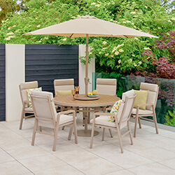 Small Image of LG Sorrento 6 Seat Dining Set with Lazy Susan and 3m Parasol