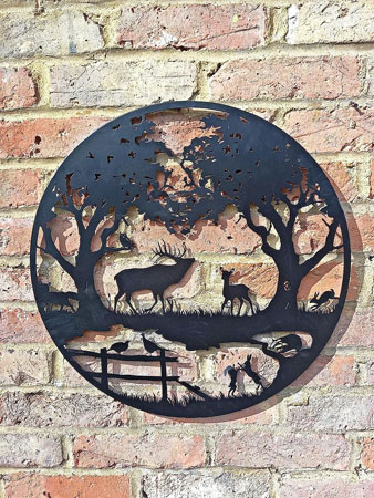 Image of Wild Animals Under The Trees Steel Garden Screen - 50cm dia.