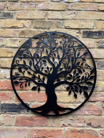 Image of Black Tree Of Life Steel Wall Art Garden Screen - 60cm dia.