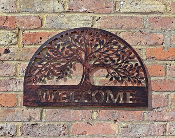 Image of Welcome Sign With Al Tree Of Life And A Copper Finish - 60cm Diameter