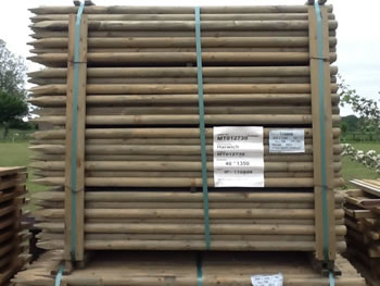 Image of 10 x 1.5m tall x 40mm round wooden treated pointed fence fencing posts stakes