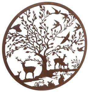 Image of Rustic Round Steel Garden Metal Deer and Woodland Animals Screen - 1m Diameter