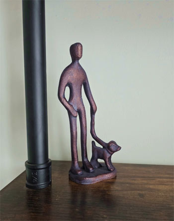 Image of Walkies! Dog Walker Ornament Hand Cast in Aluminium with Antique Bronze Finish