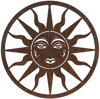 Image of Rustic Round Steel Solis Sun Garden Screen Wall Art Plaque - 60cm