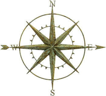 Image of Rustic Verdigris Metal Compass Wall Art Plaque - 94cm