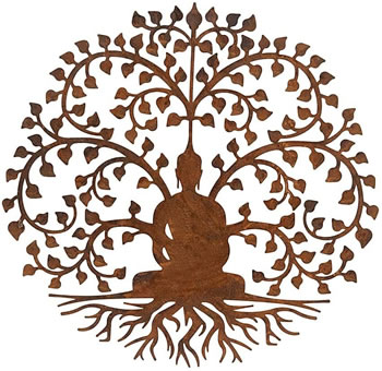Image of Rustic Round Steel Metal Bodhi Buddha Tree Wall Plaque - 60cm diameter