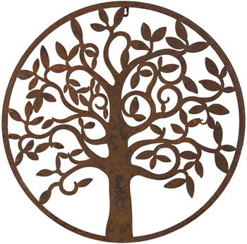 Image of Rustic Round Steel Metal Garden Tree Wall Plaque - 60cm diameter