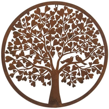 Image of Rustic Round Heart Leafed Tree with two love birds - 60cm diameter