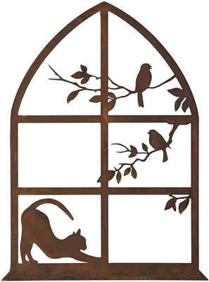 Image of Rustic Cat Stretching on a Window Sill Steel Garden Plaque - 60cm tall
