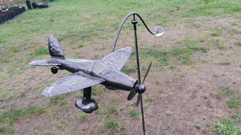 Image of 126cm tall Metal Plane Garden Border Stake Spinning Wind Art Ornament