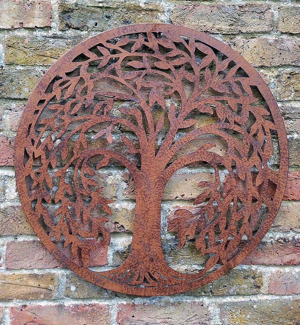 Image of Rustic Metal Weeping Willow Swirl Tree Of Life Wall Screen - 60cm Diameter