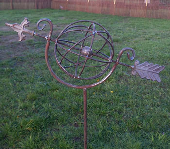 Image of Decorative Armillary Globe Border Stake In Sturdy Metal -150cm