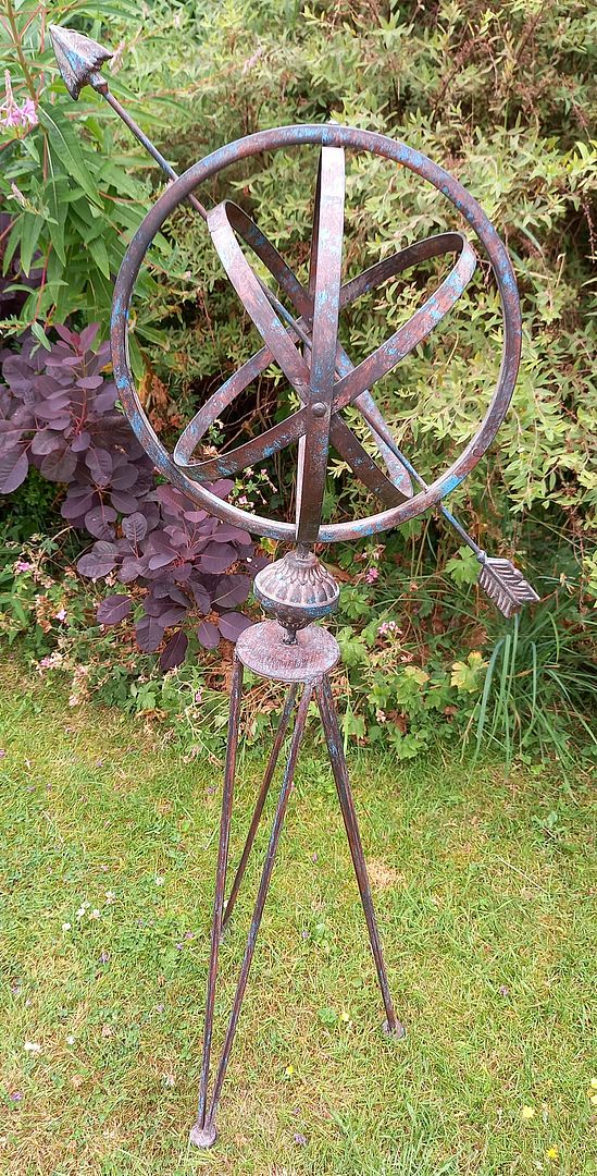 Image of Verdigris Metal Armillary Sphere Globe Garden Ornament and Decorative Tripod - BA54