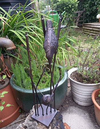 Image of Cast Iron Birds on Reeds Garden Statue - Aged Bronze Finish