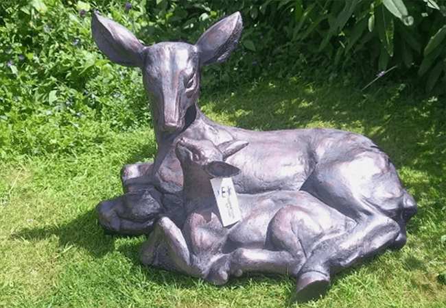 Image of Large Doe and Baby Fawn Resin Garden Sculpture