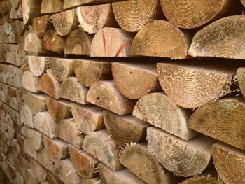 Image of Pack of 10 1.8m (6ft) half round treated fence posts - 100mm Diameter