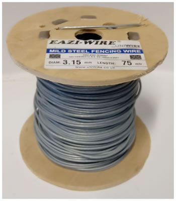 Image of 75m Roll of 3.15mm Diameter Galvanised Mild Steel Line or Straining Wire in a Handy Spool