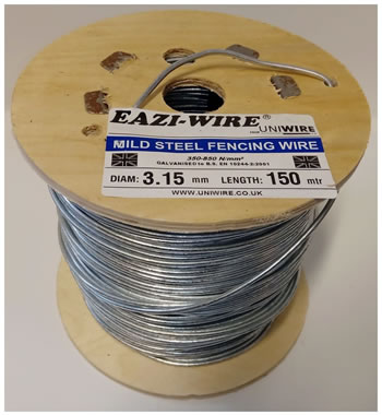 Image of 150m Roll of 3.15mm Diameter Galvanised Mild Steel Line or Straining Wire in a Handy Spool