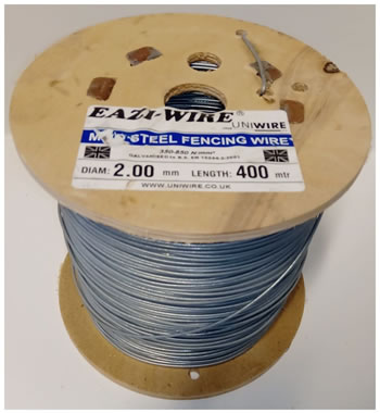 Image of 400m roll of 2mm Diameter Galvanised Mild Steel Line or Straining Wire in a Handy Spool