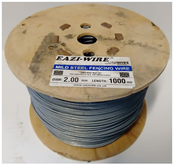 Image of 1000m roll of 2mm Diameter Galvanised Mild Steel line or Straining Wire in a Handy Spool