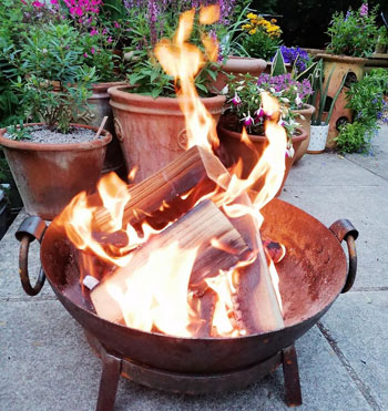Image of Kadai Extra Large Fire Pit Bowl and Charcoal BBQ Authentic Hand Made Steel Indian Karai with Stand and Grill - 40cm Diameter