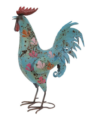 Image of Blue Painted Metal Cockerel Garden Ornament