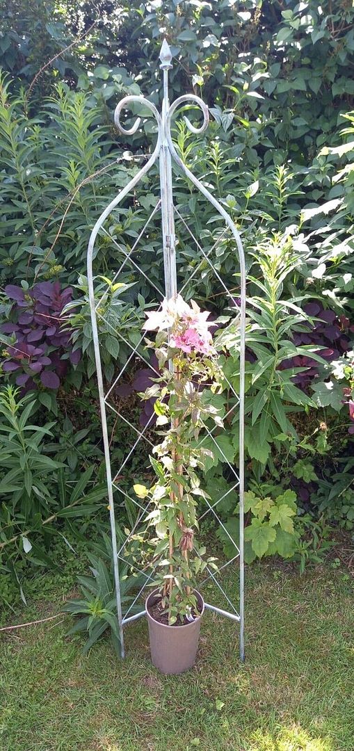 Image of Verdigris Folding Obelisk Plant Support Trellis For Climbing Plants