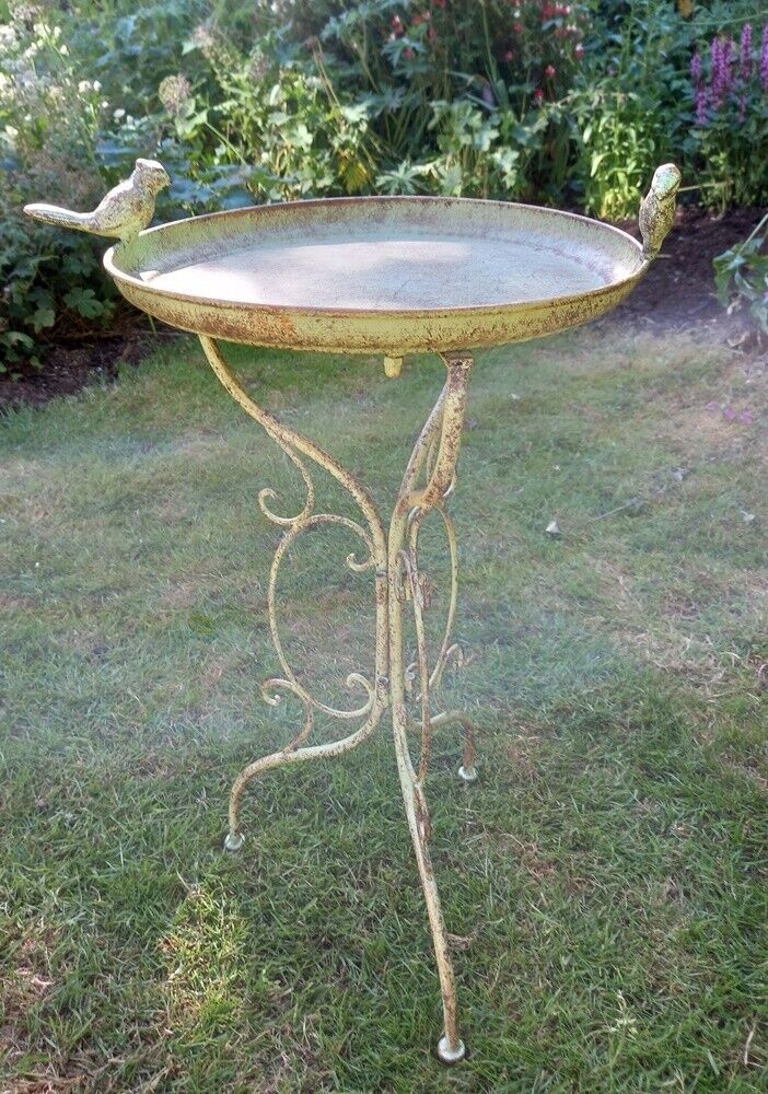 Image of Aged Verdigris Decorative Bird Bath With Three Legs