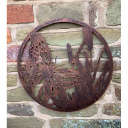Small Image of Butterfly On Reeds In A Copper Finish Steel Garden Screen - 45cm dia.
