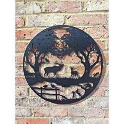 Small Image of Wild Animals Under The Trees Steel Garden Screen - 50cm dia.