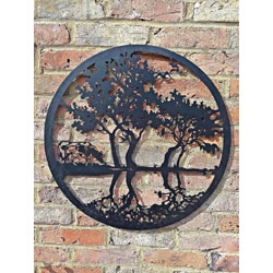 Small Image of Black Steel Garden Screen Of A Cow Under The Trees - 60cm dia.