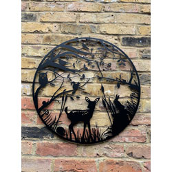 Small Image of Woodlands Wild Animals Black Screen Garden Art Wall Plaque - 60cm dia.