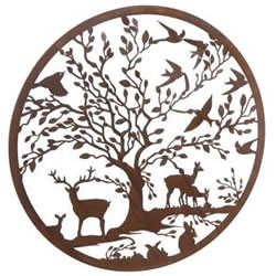 Image of Rustic Round Steel Garden Metal Deer and Woodland Animals Screen - 1m Diameter