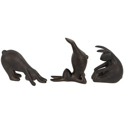 Small Image of Set of Three Yoga Bunnies in Bronze Effect Finish