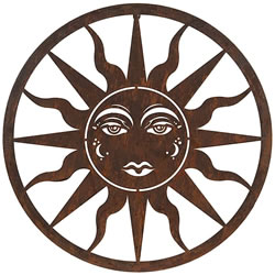 Image of Rustic Round Steel Solis Sun Garden Screen Wall Art Plaque - 60cm
