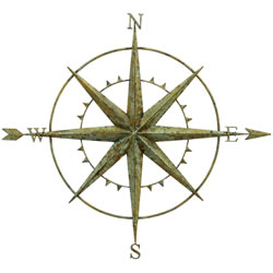 Image of Rustic Verdigris Metal Compass Wall Art Plaque - 94cm