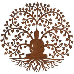 Image of Rustic Round Steel Metal Bodhi Buddha Tree Wall Plaque - 60cm diameter