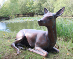 Small Image of Doe Deer Laying Garden Sculpture in Hand Cast Aluminium