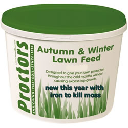 Image of New 5kg tub of New Proctors Autumn and Winter lawn feed with iron to kill moss