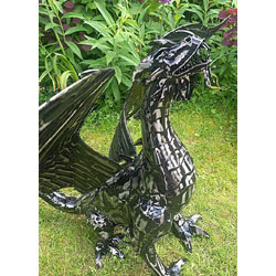 Image of Mystical Dragon Garden Sculpture in Platework Metal - 56cm Tall