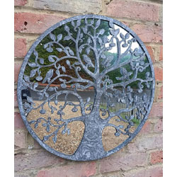 Image of Tree Of Life Mirror Screen In Pewter Coloured Metal With Little Birds - 51cm Diameter