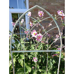 Image of Pair Of Verdigris Arched Metal Trellis Plant Support
