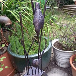 Small Image of Cast Iron Birds on Reeds Garden Statue - Aged Bronze Finish